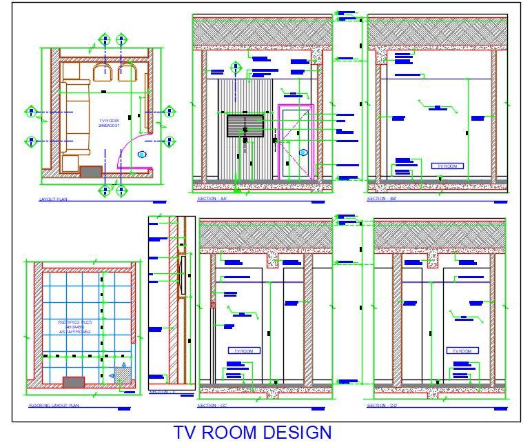 TV Room Design DWG- 8'x10' Layout with Furniture